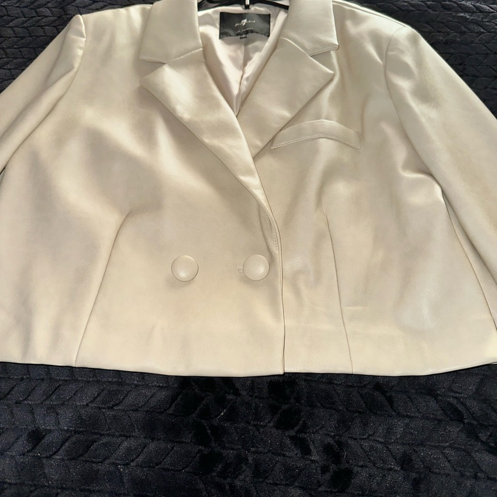 Women's Vegan Leather Cream Jacket & Short Set